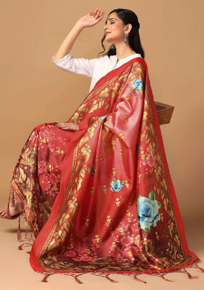 Ethnic Motifs Printed Silk Dupatta - Indya