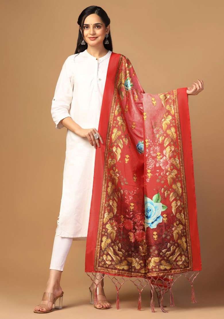 Ethnic Motifs Printed Silk Dupatta - Indya