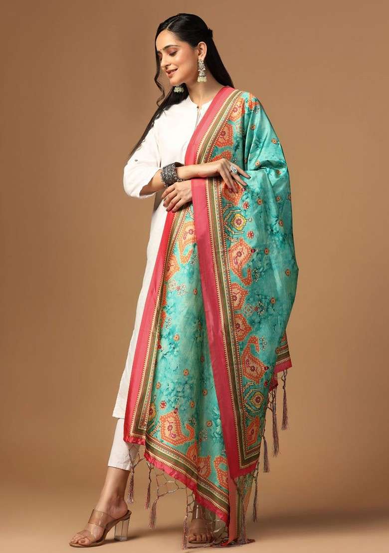 Ethnic Motifs Printed Silk Dupatta - Indya