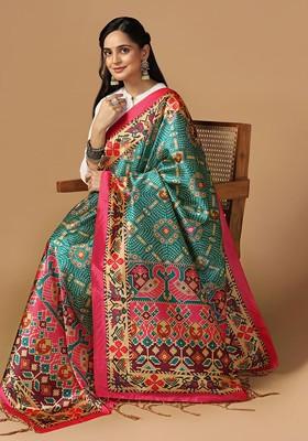 Ethnic Motifs Printed Tasselled Silk Dupatta