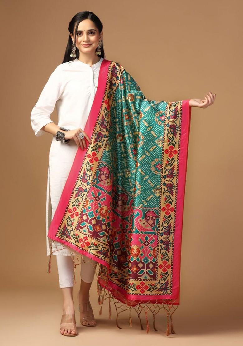 Ethnic Motifs Printed Tasselled Silk Dupatta