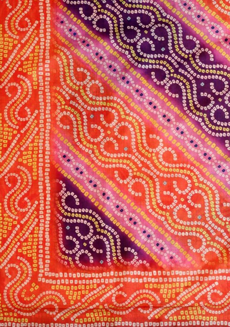 Printed Bandhani Silk Tasselled Dupatta With Thread Work