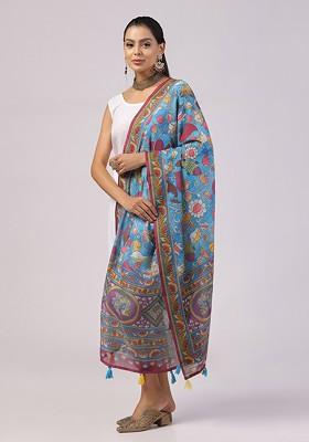 Floral Printed Linen Kalamkari Dupatta