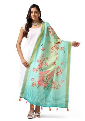Floral Printed Dupatta With Zari