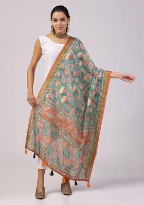 Floral Printed Linen Kalamkari Dupatta