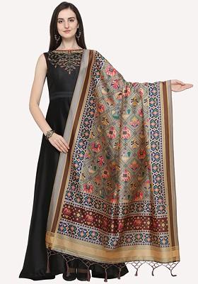 Grey And Red Ethnic Motifs Printed Dupatta