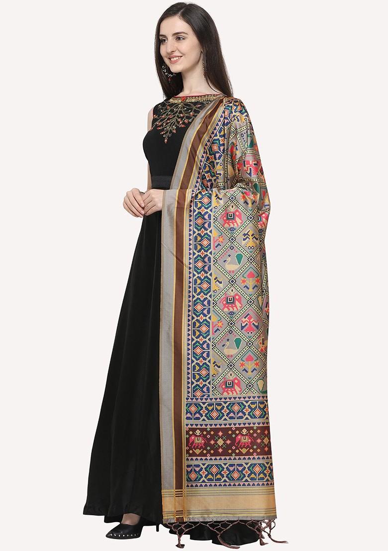 Grey And Red Ethnic Motifs Printed Dupatta