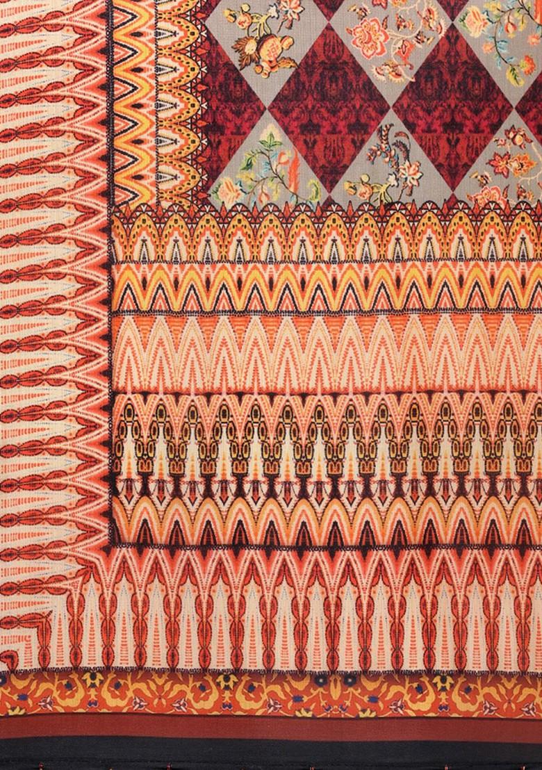 Black And Red Printed Floral Dupatta