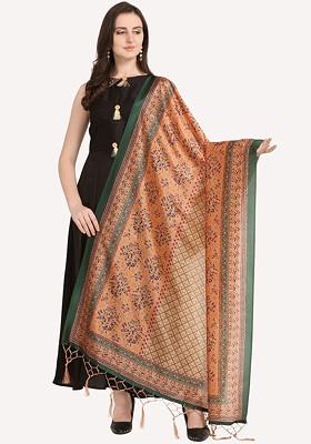 Green And Pink Printed Floral Dupatta