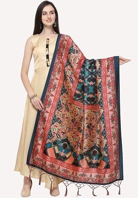 Green And Rust Ethnic Motifs Printed Dupatta
