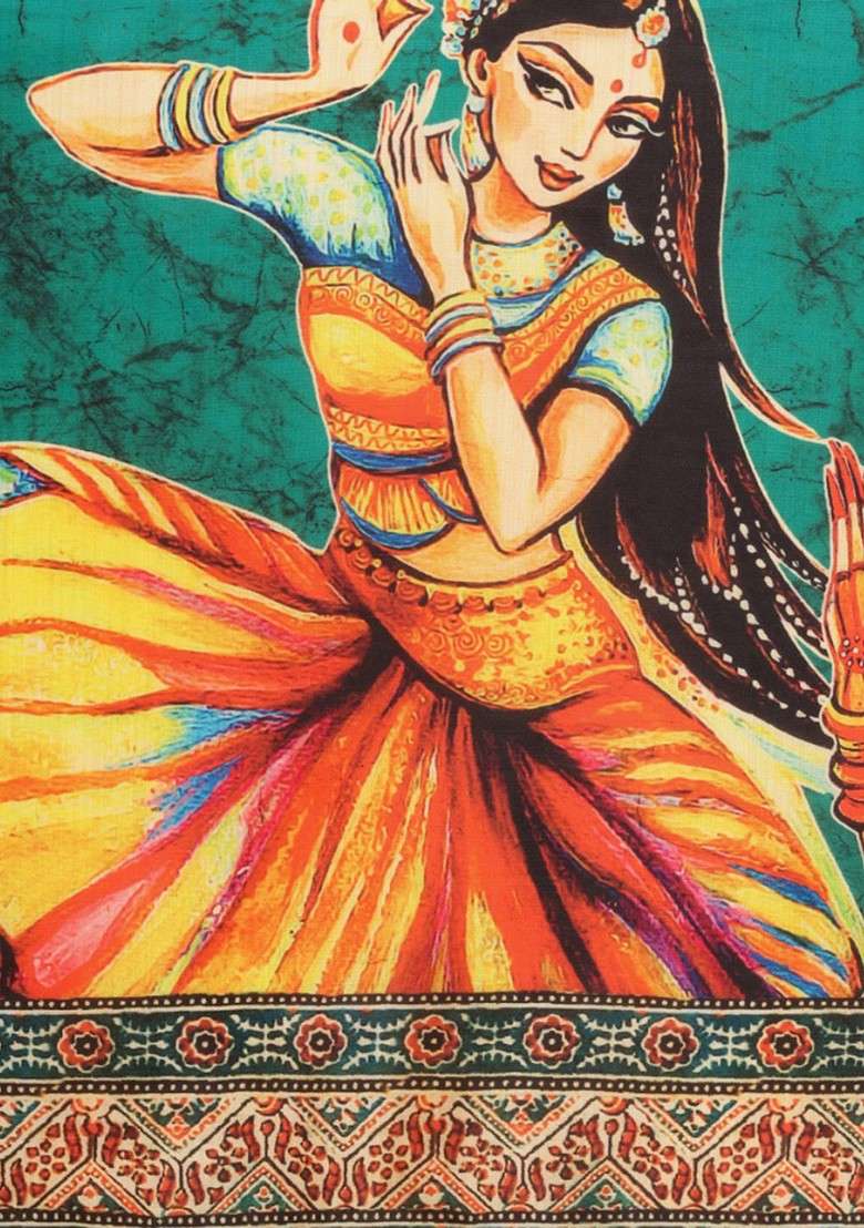 Green And Yellow Ethnic Motifs Printed Dupatta - Indya
