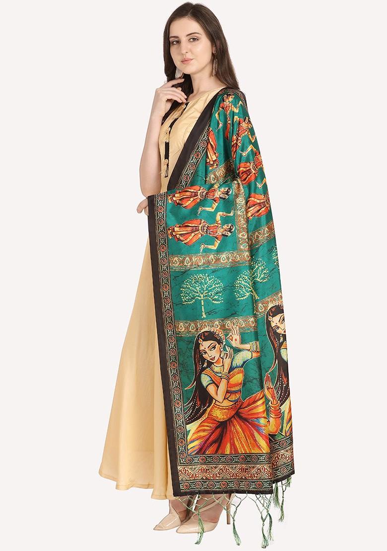 Green And Yellow Ethnic Motifs Printed Dupatta