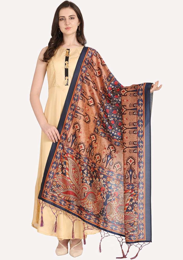 Black And Blue Ethnic Motifs Printed Dupatta - Indya