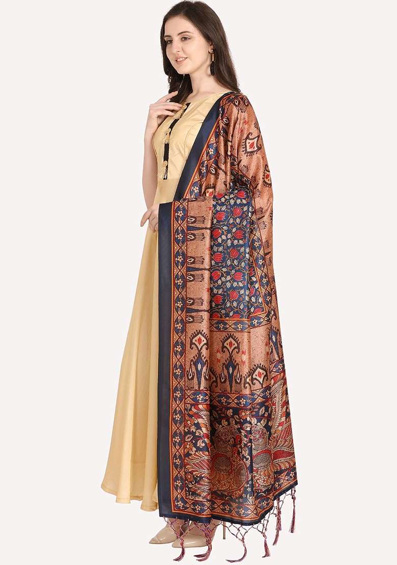 Black And Blue Ethnic Motifs Printed Dupatta - Indya