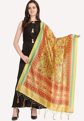Green And Red Ethnic Motifs Printed Dupatta