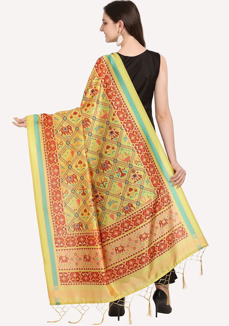 Green And Red Ethnic Motifs Printed Dupatta
