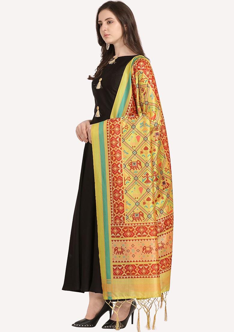 Green And Red Ethnic Motifs Printed Dupatta