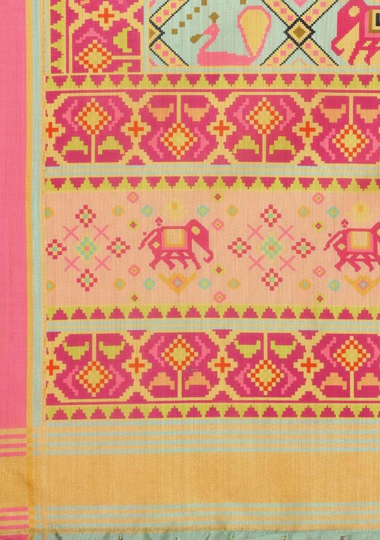 Green And Mustard Ethnic Motifs Printed Dupatta - Indya