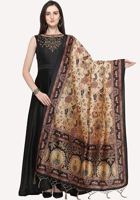 Black And Brown Ethnic Motifs Printed Dupatta