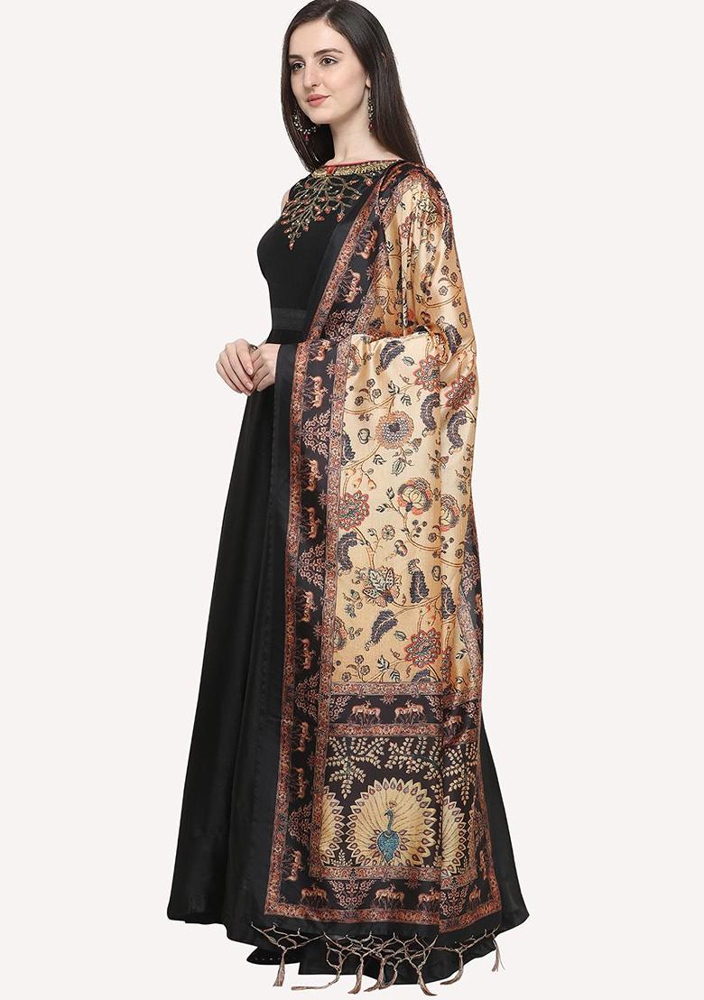 Black And Brown Ethnic Motifs Printed Dupatta