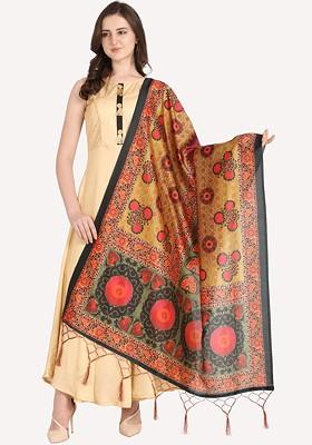 Black And Green Ethnic Motifs Printed Dupatta