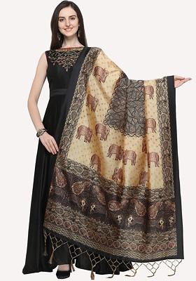Black And Brown Ethnic Motifs Printed Dupatta
