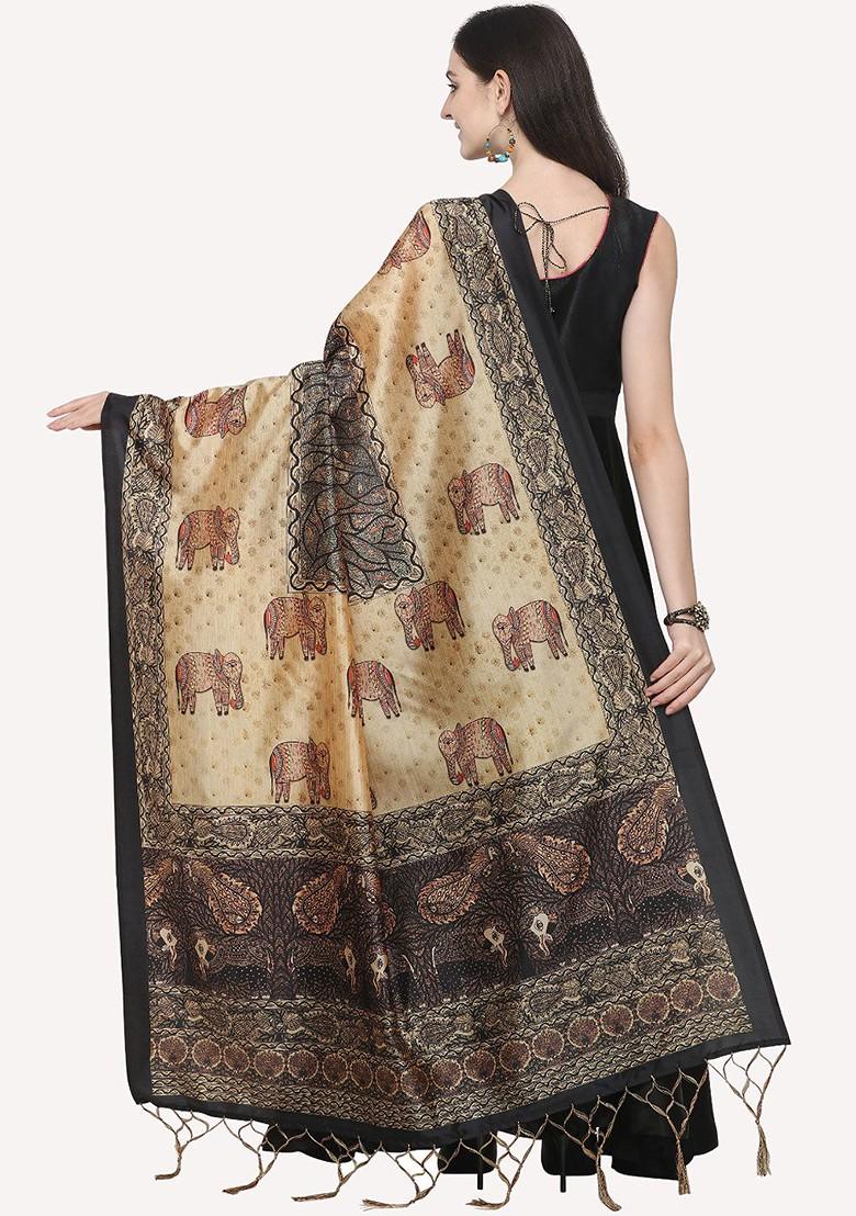 Black And Brown Ethnic Motifs Printed Dupatta