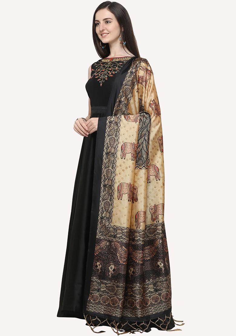 Black And Brown Ethnic Motifs Printed Dupatta