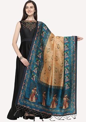 Blue And Brown Ethnic Motifs Printed Dupatta