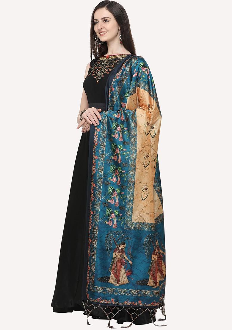 Blue And Brown Ethnic Motifs Printed Dupatta