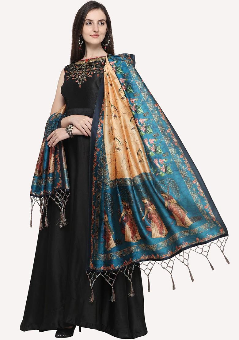 Blue And Brown Ethnic Motifs Printed Dupatta