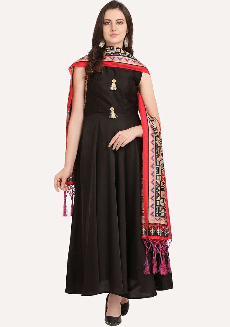 Red And Blue Printed Dupatta - Indya
