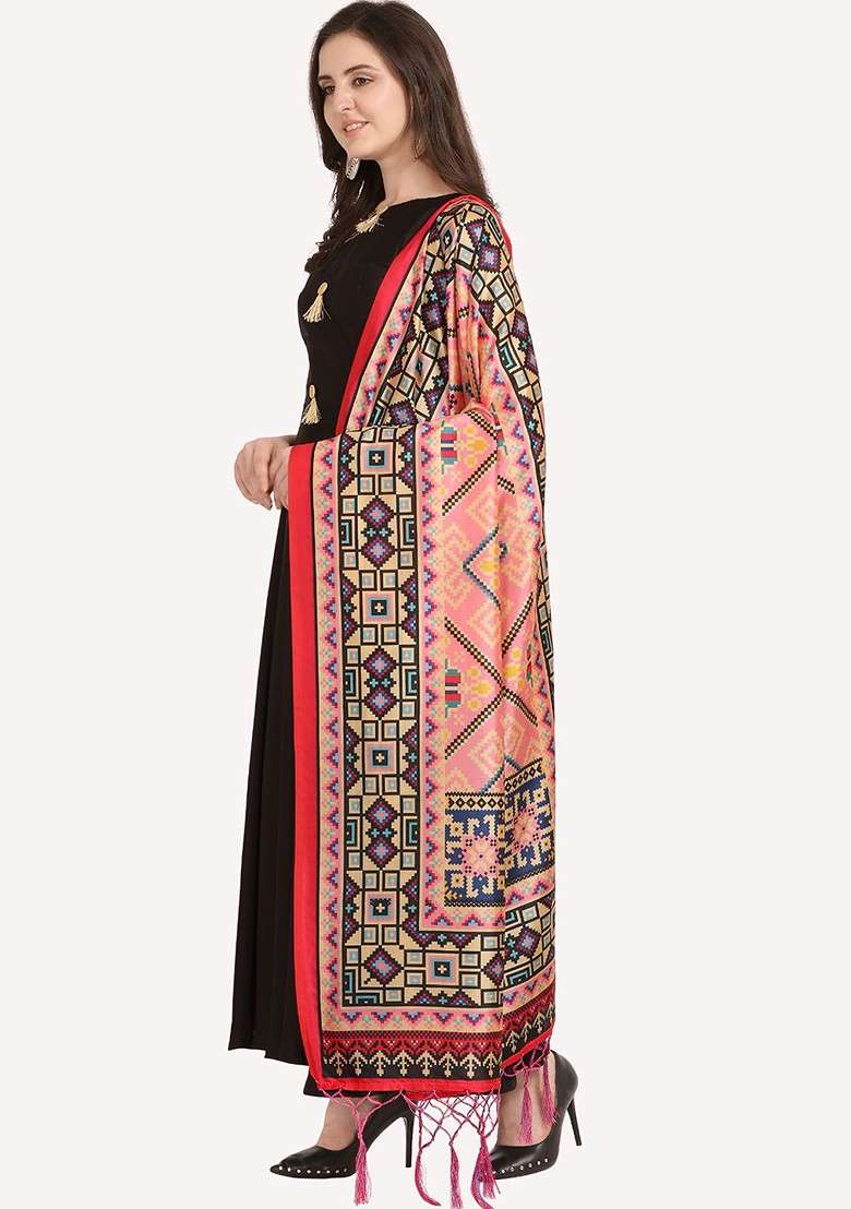 Red And Blue Printed Dupatta - Indya