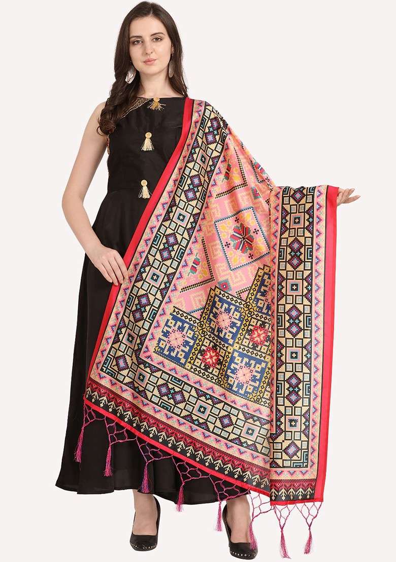 Red And Blue Printed Dupatta - Indya