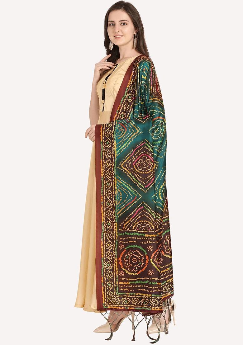 Brown And Green Ethnic Motifs Printed Dupatta