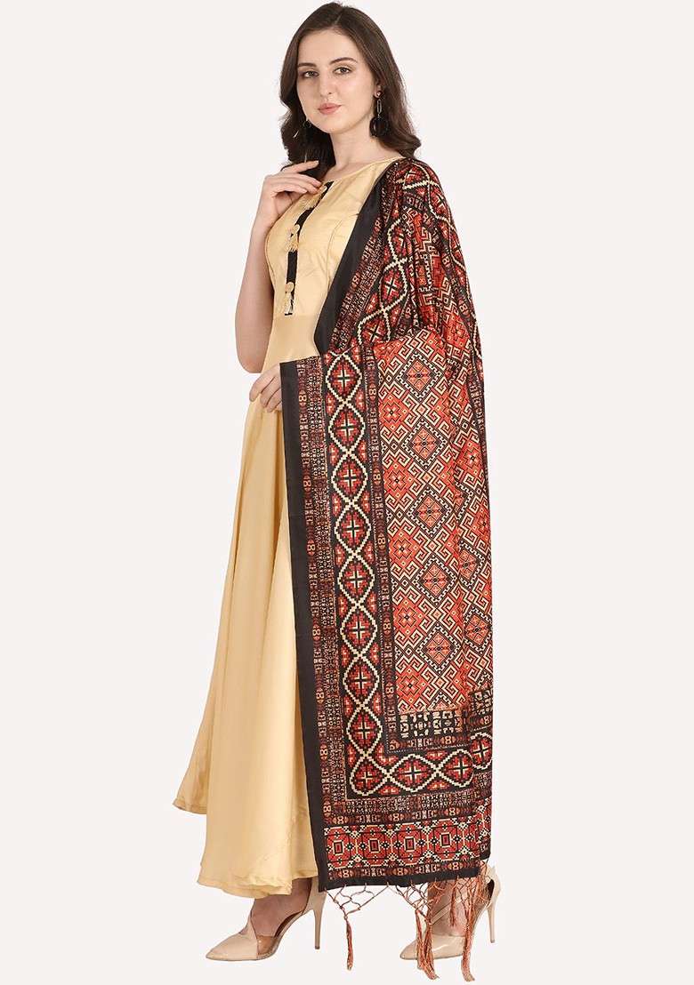 Black And Red Ethnic Motifs Printed Dupatta - Indya