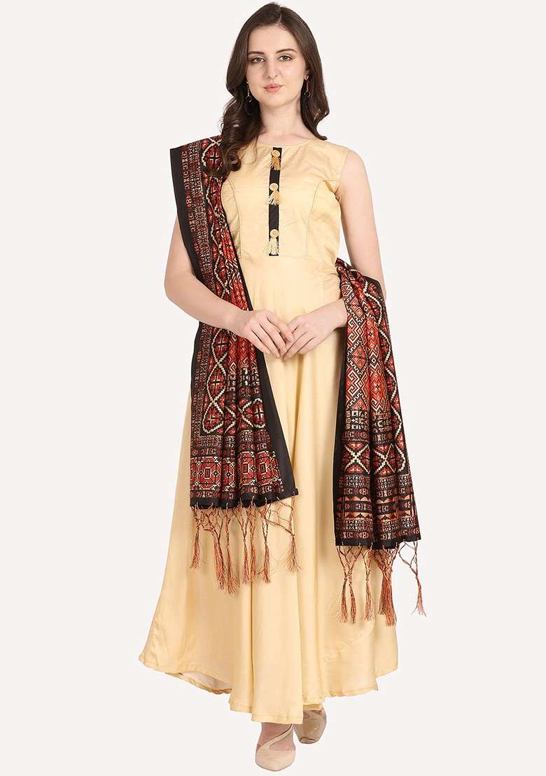 Black And Red Ethnic Motifs Printed Dupatta - Indya