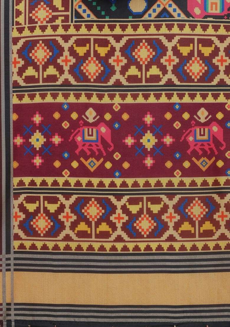 Black And Maroon Ethnic Motifs Printed Dupatta - Indya