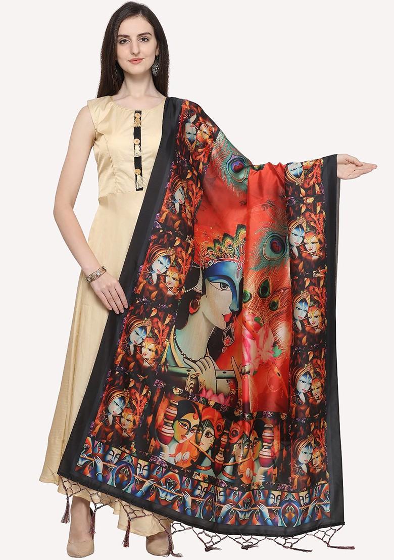Black And Blue Ethnic Motifs Printed Dupatta