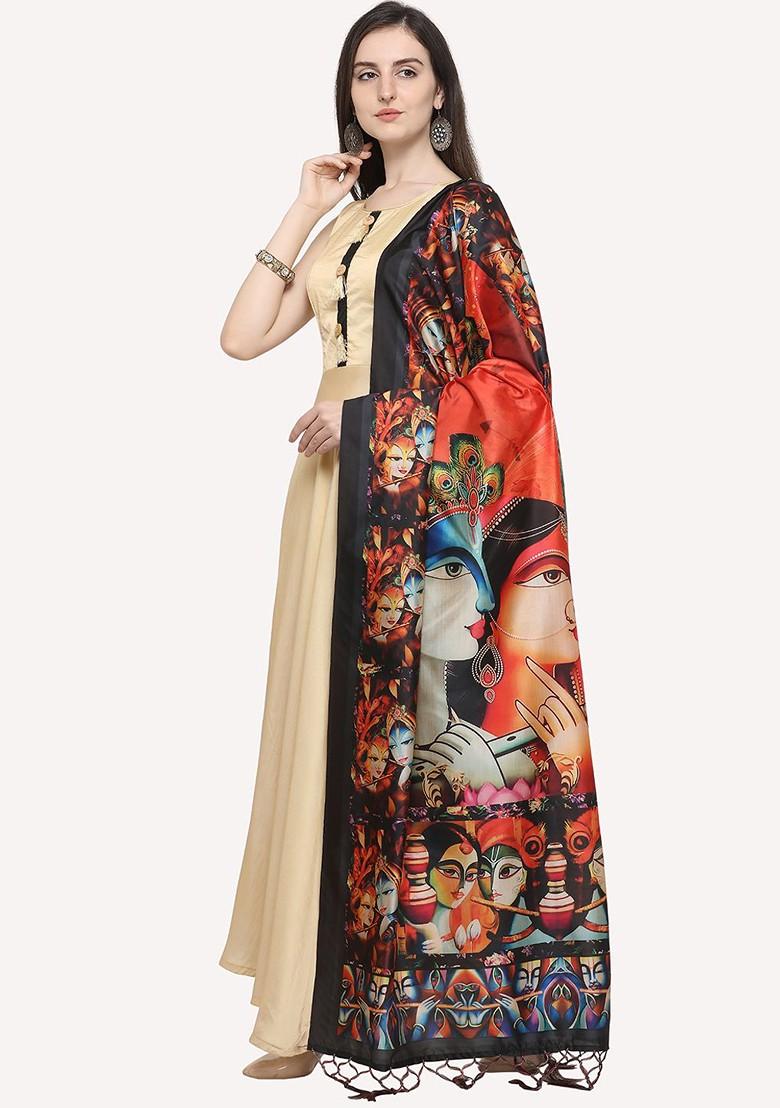 Black And Blue Ethnic Motifs Printed Dupatta