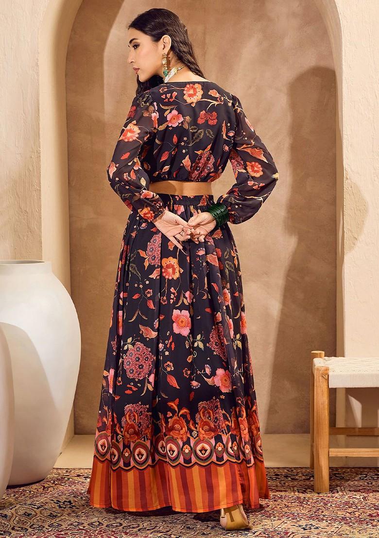 Black Printed Blended Lehenga Choli