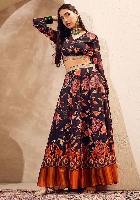 Black Printed Blended Lehenga Choli