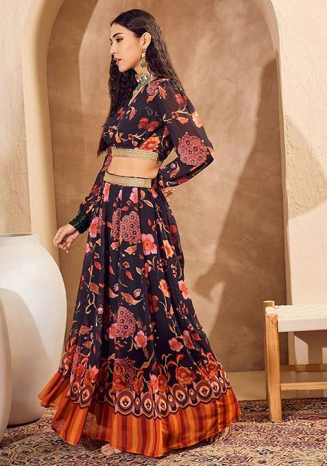 Black Printed Blended Lehenga Choli