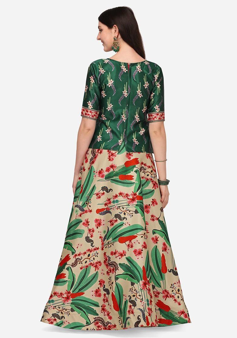 Cream Printed Blended Lehenga Choli - Indya