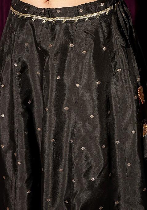 Black Woven Design Blended Lehenga Choli