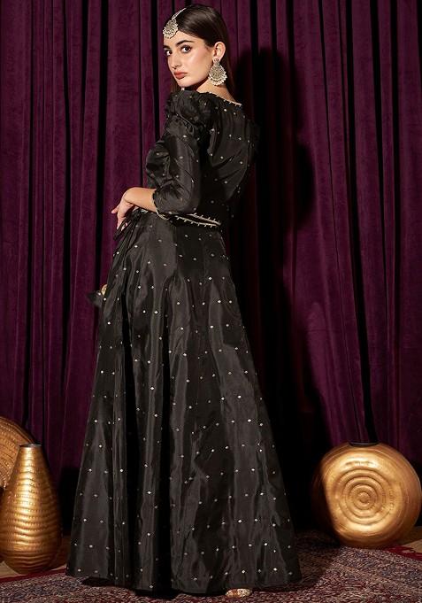 Black Woven Design Blended Lehenga Choli