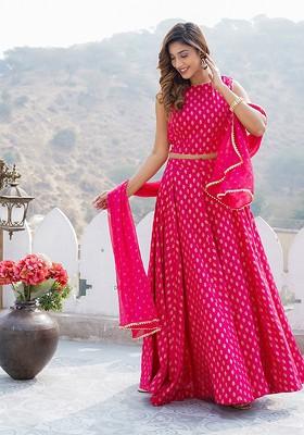 Pink Printed Blended Lehenga Choli