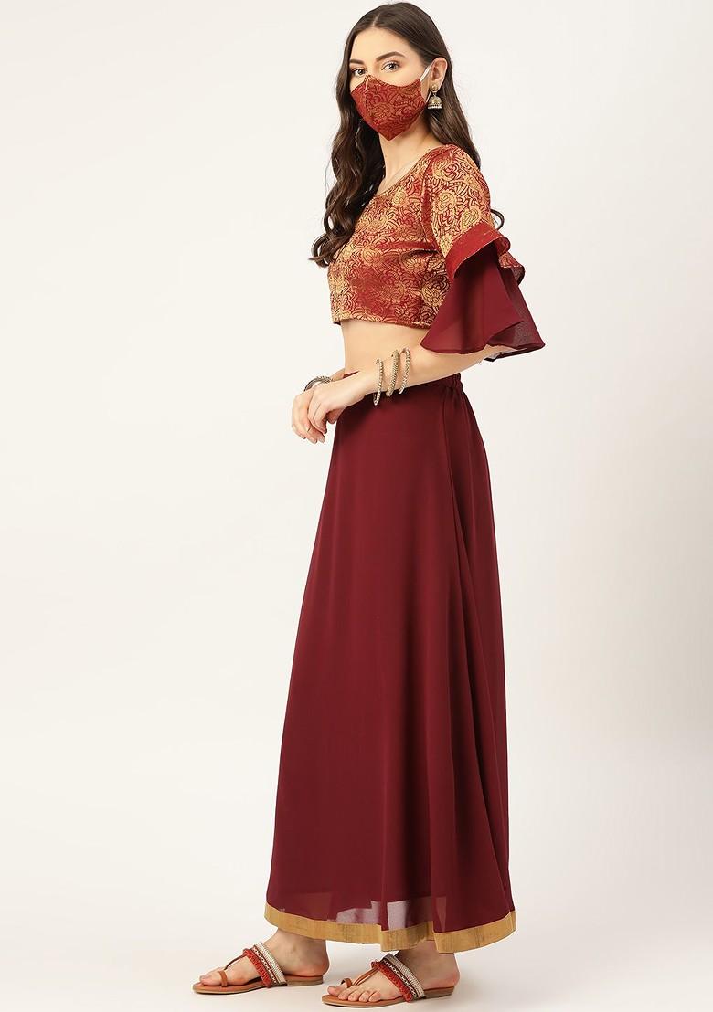 Maroon Zari Work Blended Lehenga Choli