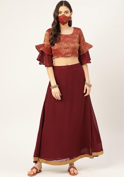 Maroon Zari Work Blended Lehenga Choli