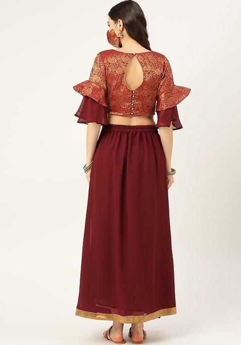 Maroon Zari Work Blended Lehenga Choli